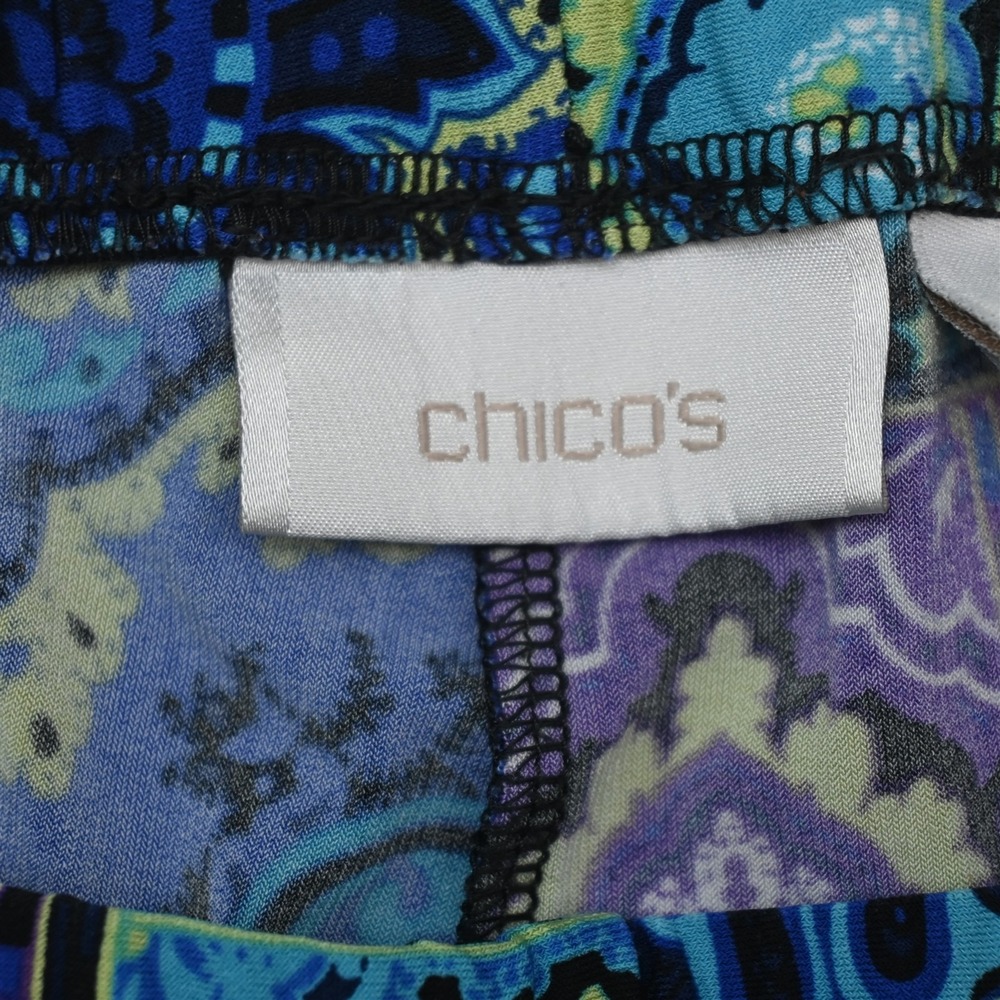 Chicos 12 Purple Floral Paisley Pull On Stretch Wide Leg Flare Womens Pants - Picture 6 of 9